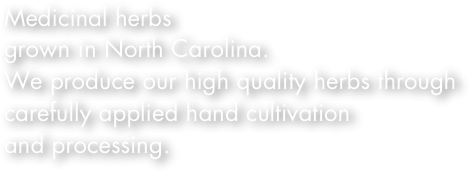 Medicinal herbs 
grown in North Carolina.
We produce our high quality herbs through              
carefully applied hand cultivation
and processing.